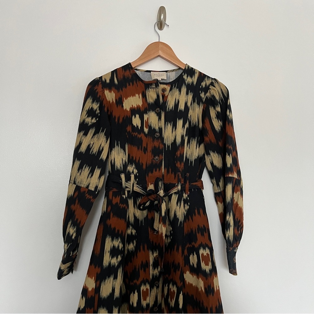 Sézane Caterina Cotton Linen Midi Shirt Dress Abstract Print US 4​ - Picture 3 of 8